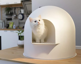 Pidan Cat Litter Box with Lid Scooper Cat Litter Pan Snow House Igloo Solide, Durable Easy to Clean Non-Stick Coating High-Sided Design