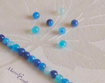 90  Perles Agate 4 mm - Coloris  Multi /   Bleu