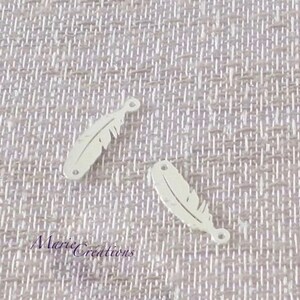 1 Feather / Mini Charm 15 X 4 mm - 2 Holes Solid Silver