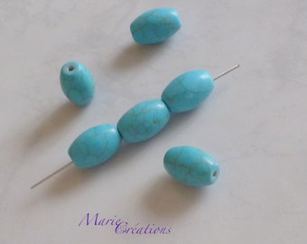 10  Perles Ovales  17 X 11 mm / Imitation  Howlite  Turquoise