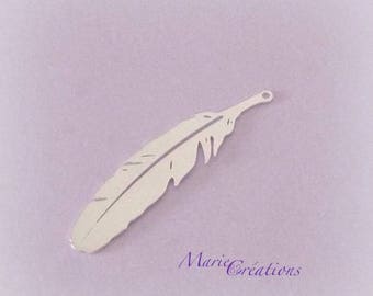 1 Feather - Pendant / Charm 30 X 7 mm Sterling Silver