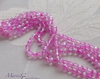 100. Perles Facettées de Bohème  4 mm    Fuchsia / Transparente