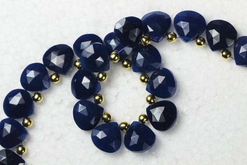 M30 10 piece faceted blue chalcedony heart Beads 11 x 11 mm approx
