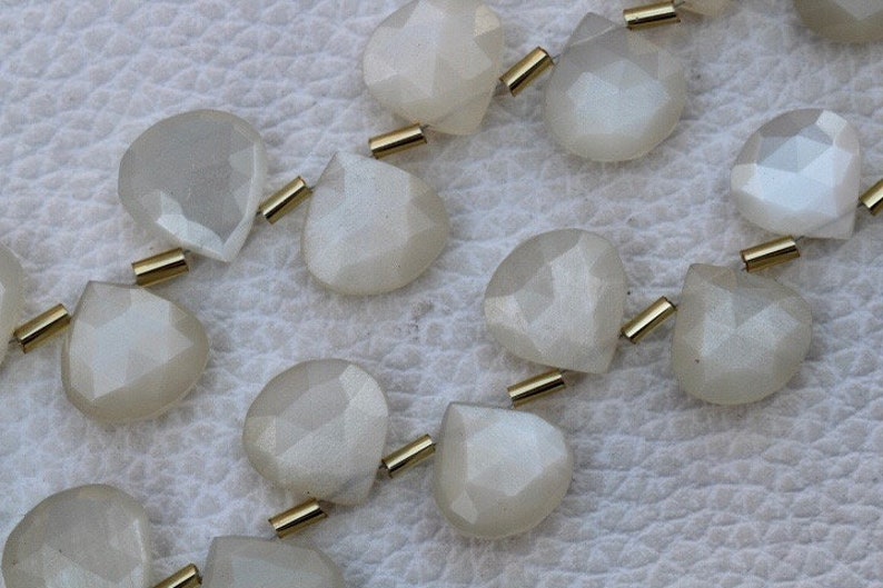 15 x 15 mm approx... 23 piece faceted heart drilled white MOONSTONE briolette beads 13 x 13