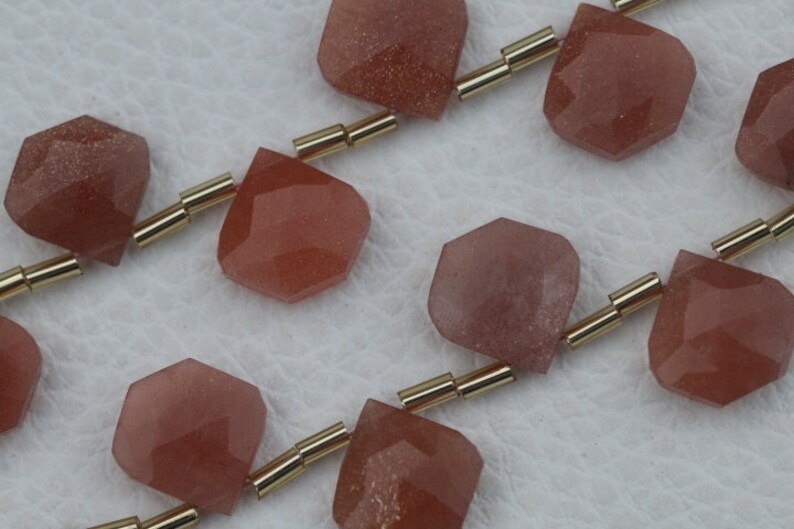 14 x 14 mm approx... 20 piece faceted fancy drilled peach MOONSTONE briolette beads 13 x 13
