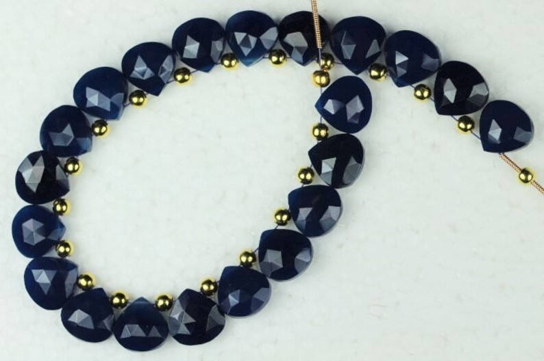 M30 10 piece faceted blue chalcedony heart Beads 11 x 11 mm approx