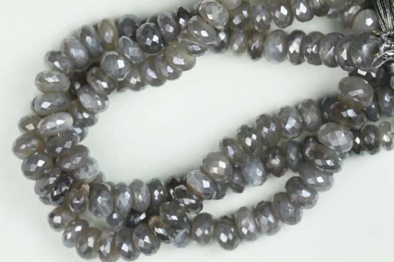 8 inch long strand faceted mystic grey moonstone rondelle beads 8 mm approx