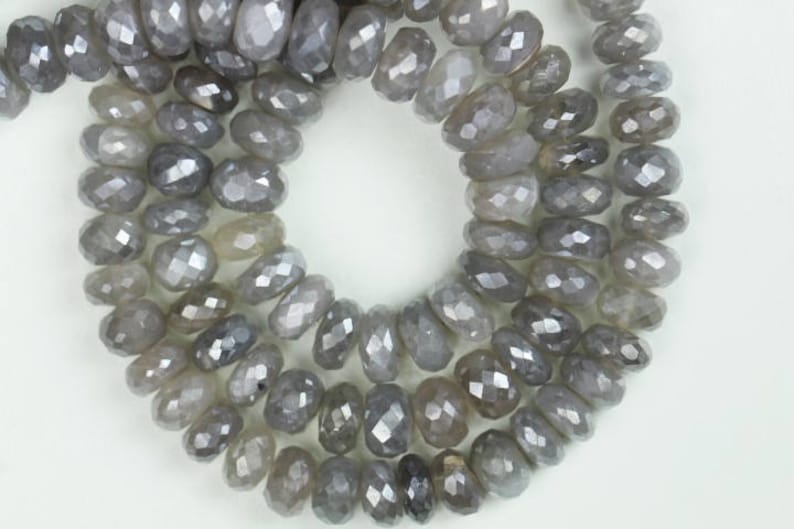 8 inch long strand faceted mystic grey moonstone rondelle beads 8 mm approx