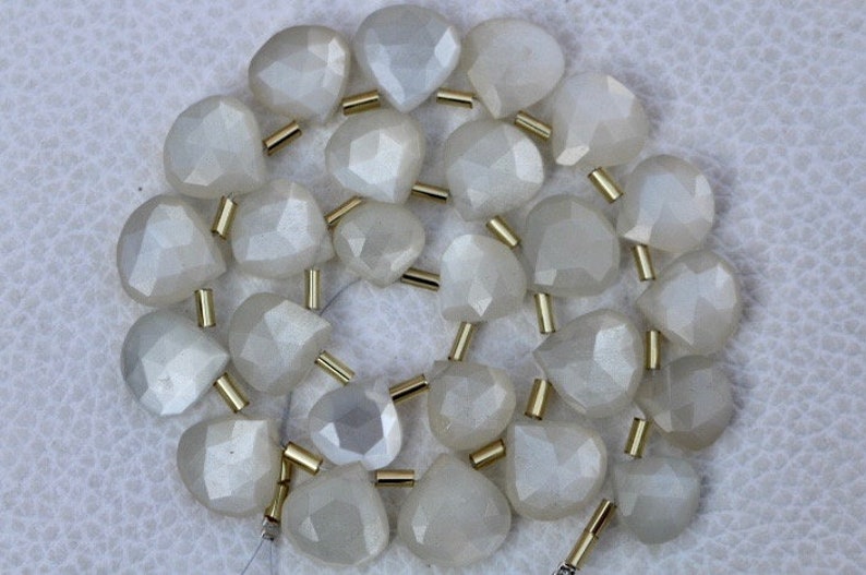 15 x 15 mm approx... 23 piece faceted heart drilled white MOONSTONE briolette beads 13 x 13