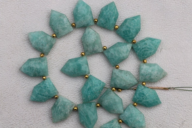 wholesale pentagons drilled 20 piece faceted fancy AMAZONITE pentagonal beads 10 x 16 mm approx natural amazonite green sky amazonite