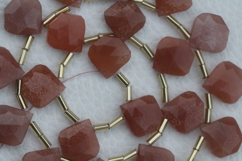 14 x 14 mm approx... 20 piece faceted fancy drilled peach MOONSTONE briolette beads 13 x 13