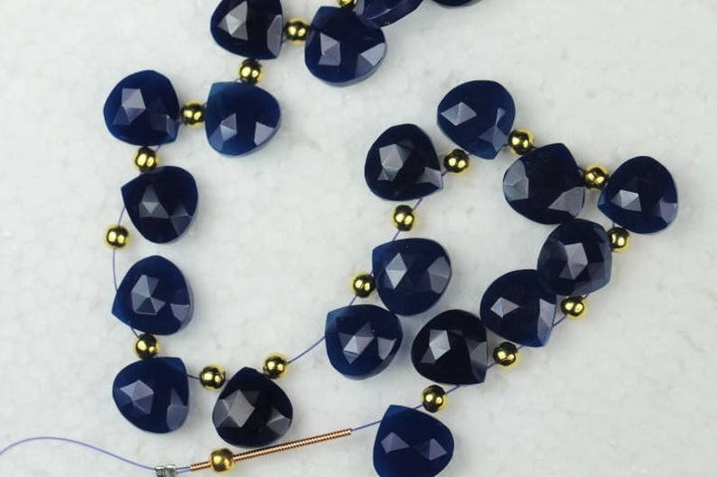 M30 10 piece faceted blue chalcedony heart Beads 11 x 11 mm approx