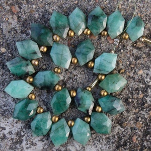 Natural , 10 piece faceted fancy EMERALD Hexagon briolette beads 7 x 12 -- 7 x 13 mm approx.... wholesale price, custom, fancy