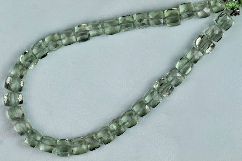 T 64 8 inch long strand faceted Green Amethyst Cube Beads 5 x 5 5 x 5.5 mm approx