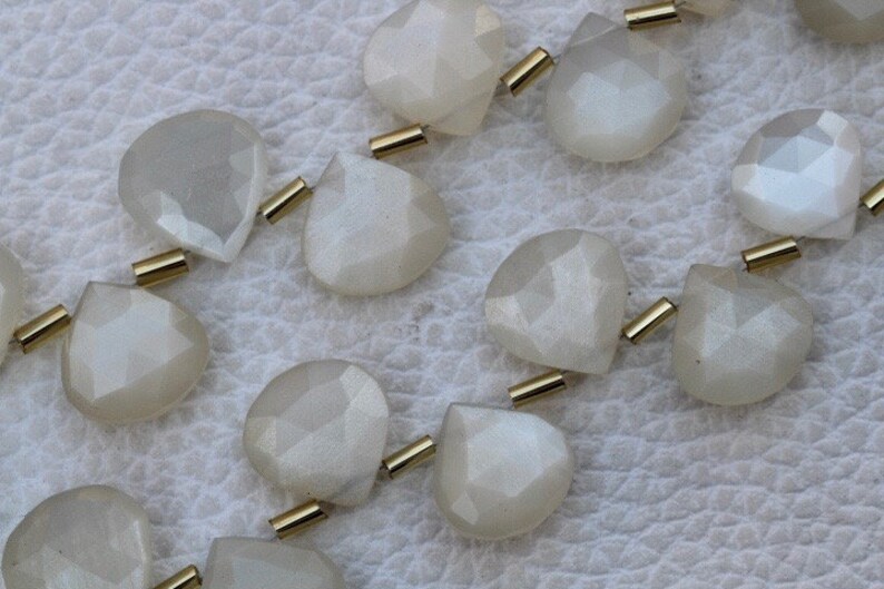 15 x 15 mm approx... 23 piece faceted heart drilled white MOONSTONE briolette beads 13 x 13