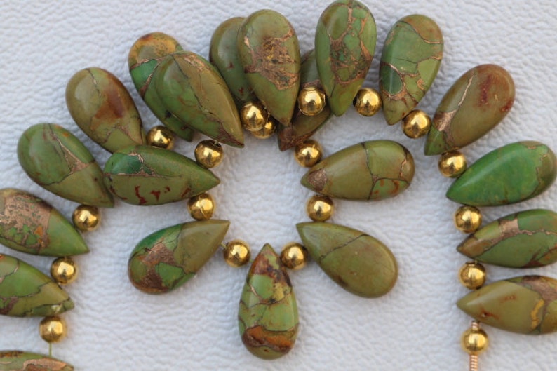 20 piece smooth pear green COPPER Turquoise Smooth Briolette beads 8 x 15 mm approx...low polished wholesale price,