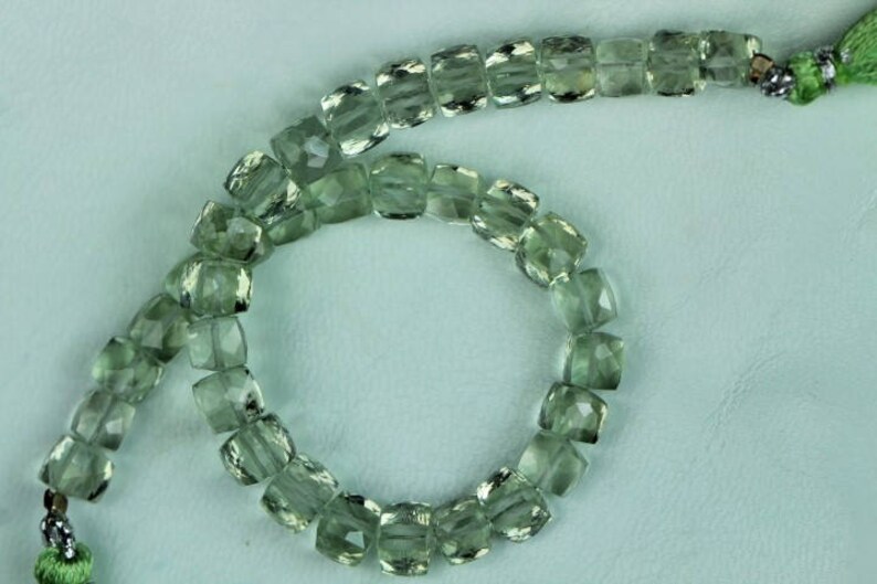 T 64 8 inch long strand faceted Green Amethyst Cube Beads 5 x 5 5 x 5.5 mm approx
