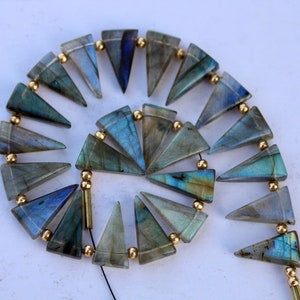 Natural 21 pieces smooth fancy triangle drilled labradorite briolette beads 8 x 15 mm app...Blue flash, wholesale, labradorite triangle