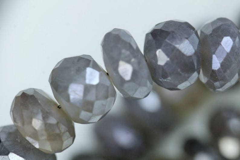 8 inch long strand faceted mystic grey moonstone rondelle beads 8 mm approx