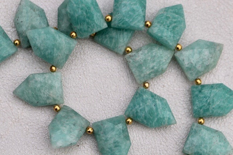 wholesale pentagons drilled 20 piece faceted fancy AMAZONITE pentagonal beads 10 x 16 mm approx natural amazonite green sky amazonite