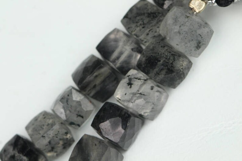 T 61 6.5 x 6.5 mm approx 8 inch long Strand Black Rutile Cube Beads 6 x 6