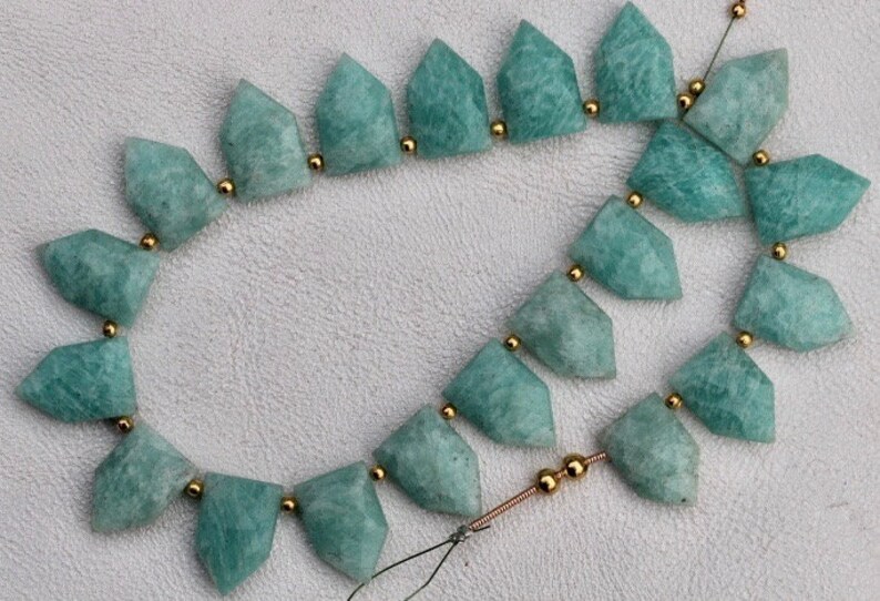 wholesale pentagons drilled 20 piece faceted fancy AMAZONITE pentagonal beads 10 x 16 mm approx natural amazonite green sky amazonite