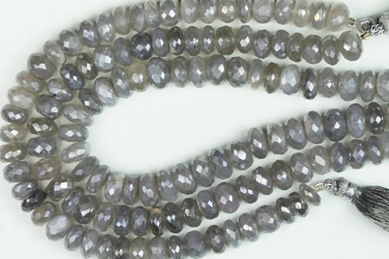 8 inch long strand faceted mystic grey moonstone rondelle beads 8 mm approx