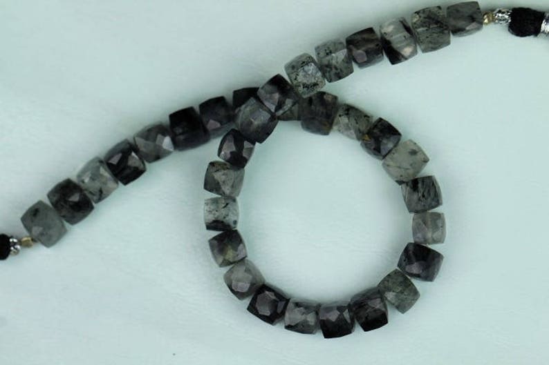 T 61 6.5 x 6.5 mm approx 8 inch long Strand Black Rutile Cube Beads 6 x 6