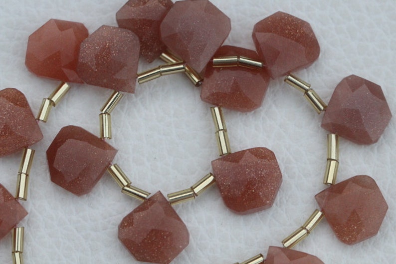 14 x 14 mm approx... 20 piece faceted fancy drilled peach MOONSTONE briolette beads 13 x 13