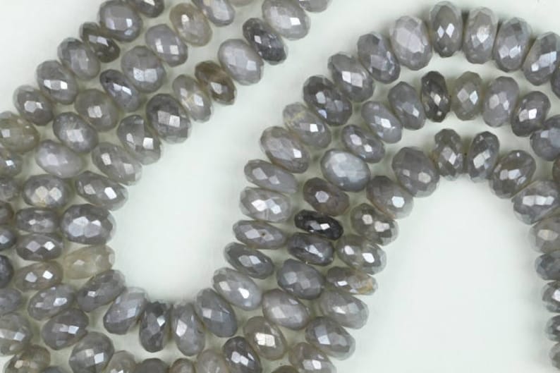 8 inch long strand faceted mystic grey moonstone rondelle beads 8 mm approx