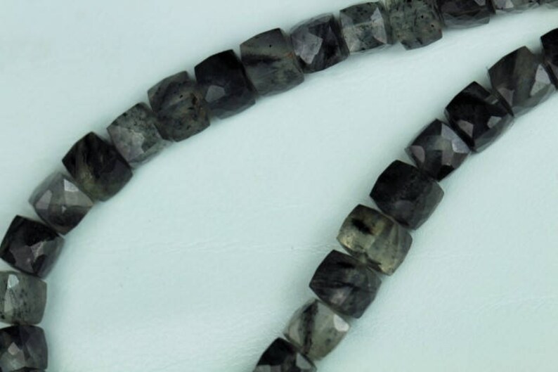T 61 6.5 x 6.5 mm approx 8 inch long Strand Black Rutile Cube Beads 6 x 6