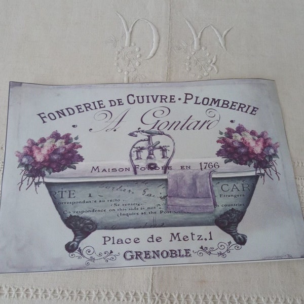 Impression sur toile shabby chic et romantique à coller / pub ancienne sur toile / illustration sur toile pour cadre / salle de bain vintage