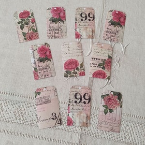 Lot de 10 étiquettes autocollantes esprit shabby chic et romantique / étiquette rose ancienne / étiquette confiture / étiquette scrapbooking