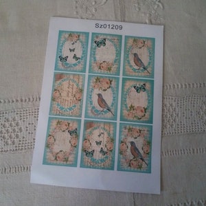 Lot 9 étiquettes autocollantes esprit shabby chic et romantique / étiquette esprit vintage / autocollant rétro / autocollant rose ancienne