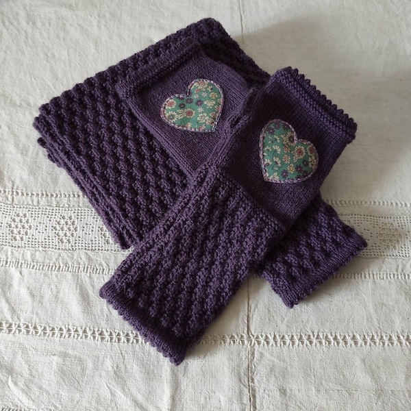Ensemble écharpe et mitaines tricotées main / écharpe et mitaines longues / écharpe couleur violet