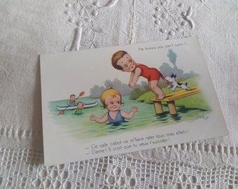 Vintage postcard for scrapbooking / old postcard "the babies" / postcard 1950s / vintage French / stationery