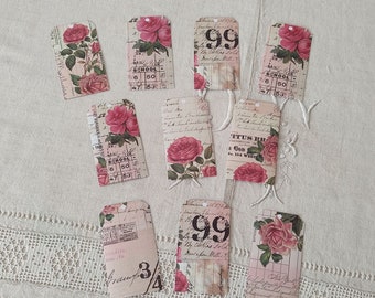 Lot de 10 étiquettes autocollantes esprit shabby chic et romantique / étiquette rose ancienne / étiquette confiture / étiquette scrapbooking