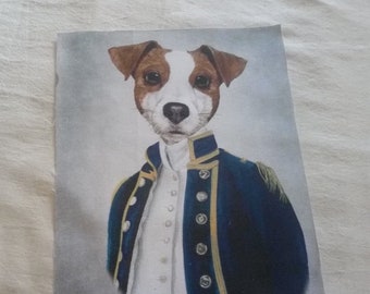 32 x 21 cm viñeta de tela / costura o pegado / ilustración de perro vintage