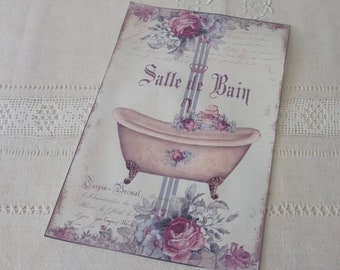 Impression sur toile shabby chic et romantique à coller / pub ancienne sur toile / illustration sur toile pour cadre / salle de bain vintage