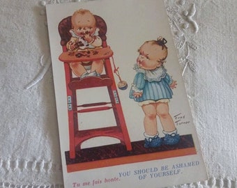 Vintage postcard for scrapbooking / old postcard "the babies" / postcard 1950s / vintage French / stationery