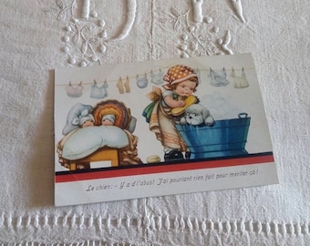 Vintage postcard for scrapbooking / old postcard "the babies" / postcard 1950s / vintage French