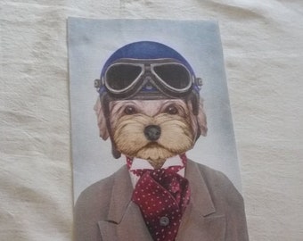 Viñeta de tela 33 x 18 cm / para coser o pegar / ilustración de perro vintage