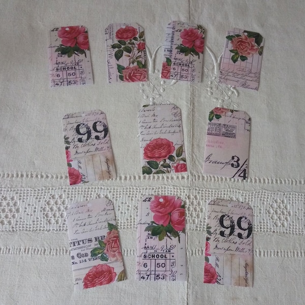 Lot van 10 shabby chique en romantische geest sticker labels / oude roze label / jam label / scrapbooking label