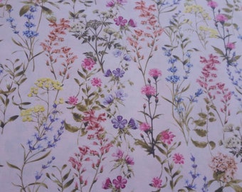 Coupon larg 48 X haut 50 cm / tissu fleuri shabby chic / motifs fleurs des champs / tissu herbier sauvage