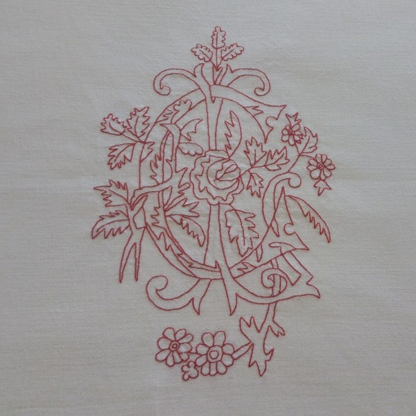 Large hand embroidered monogram /old embroidery / embroidered C and I monograms