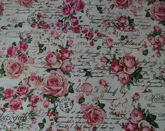 Coupon larg 52 X haut 50 cm / tissu rose ancienne shabby chic / tissu petites roses anciennes / tissu rose romantique / tissu carte postale