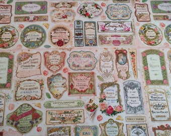 Coupon larg 48 X haut 47 cm / tissu esprit rétro / tissu boîtes de savons anciennes / tissu patchwork / tissu coton shabby chic