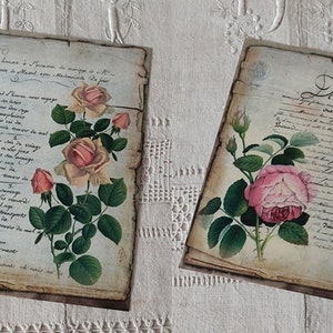 Lot de 2 grands autocollants esprit rétro années 1900 / étiquettes esprit vintage / autocollants rétro / autocollants roses anciennes