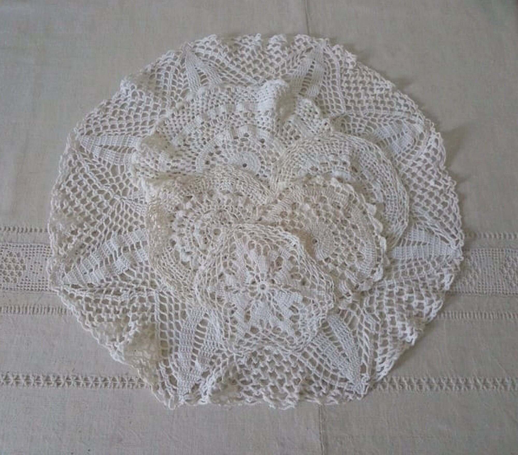 Lot de 6 Napperons Anciens/Vintage Crochetés Napperon Ancien Rond Linge Maison Français Vintage