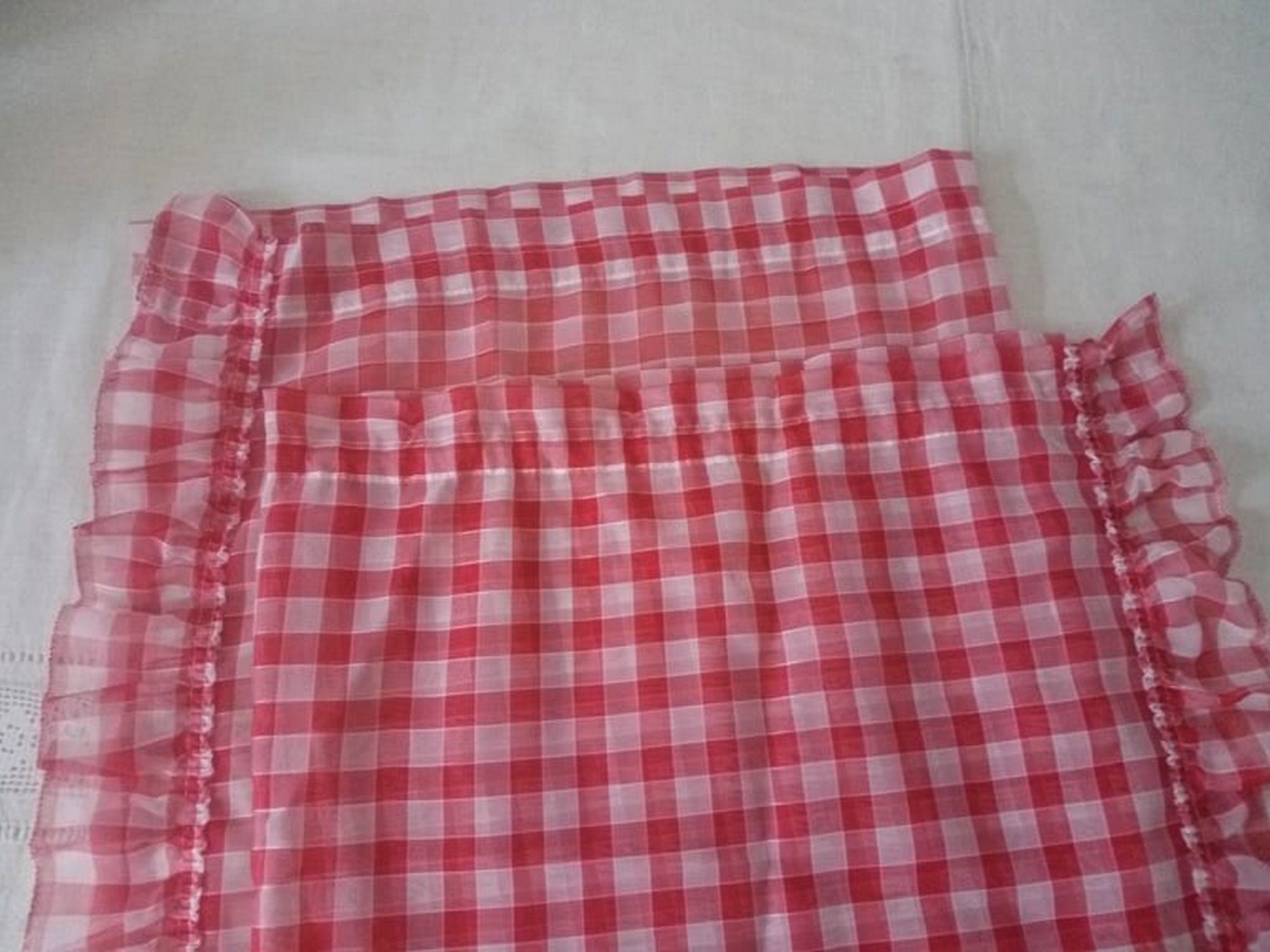 Paire de Grands Rideaux Vintage/Des Années 70 Anciens en Vichy Rouge